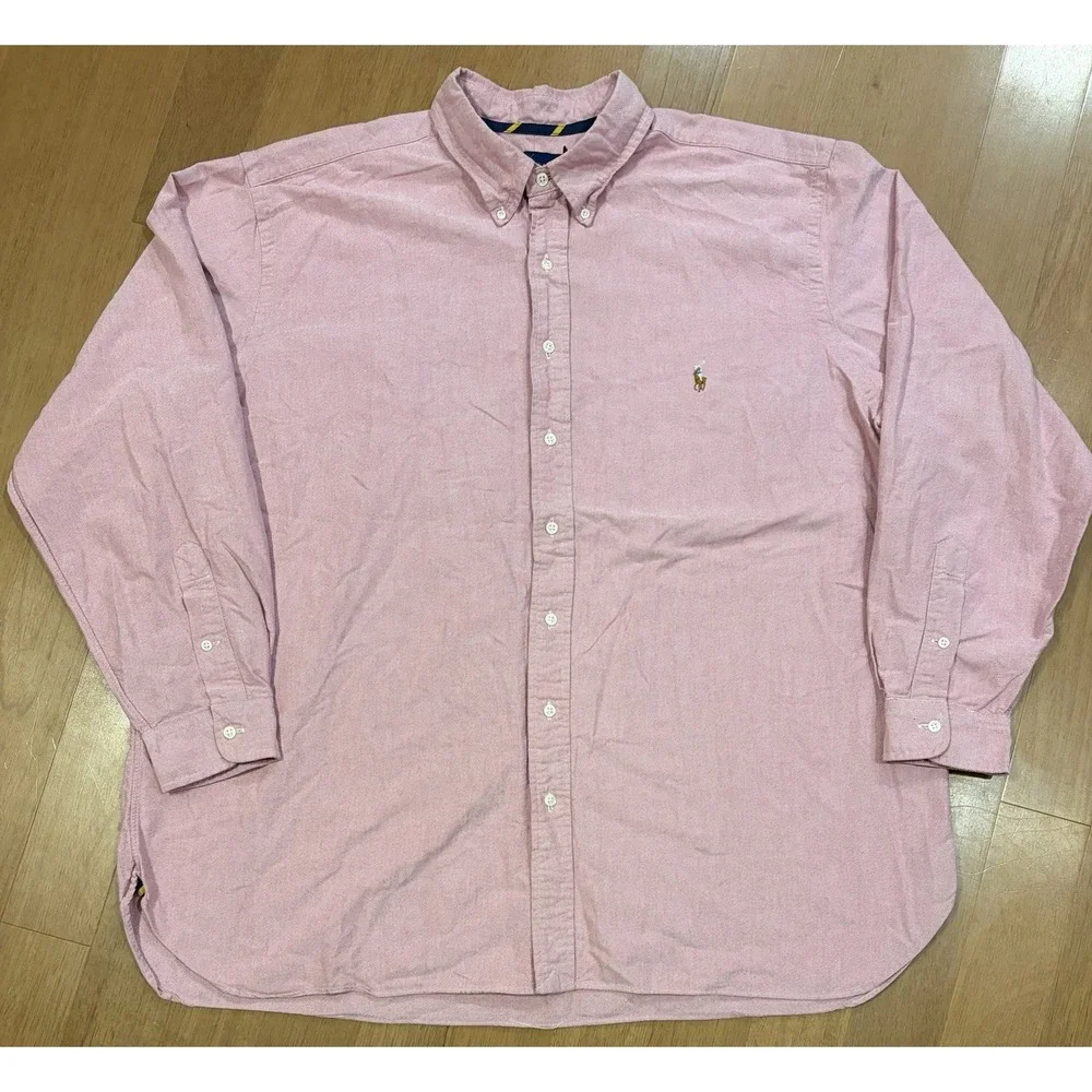 Polo Ralph Lauren Mens 2XB Pink Oxford Button Down Shirt Long Sleeve Flesh Pony